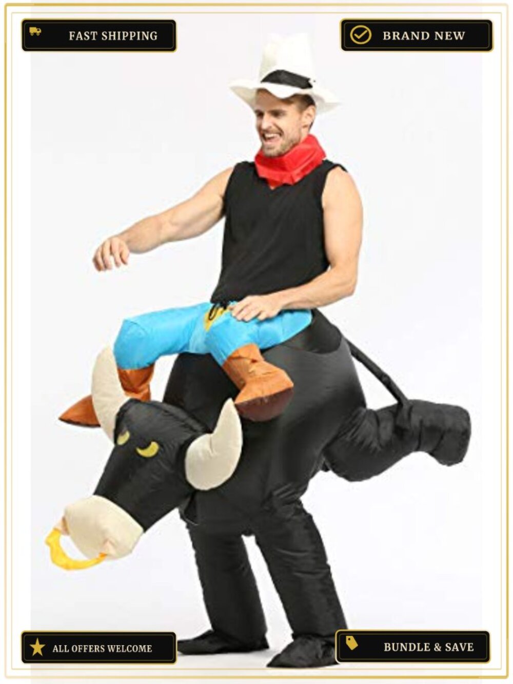 Inflatable Bull Riding Costume Rodeo Rider Cosplay Blow Up Suit Adult - Picture 2 of 5